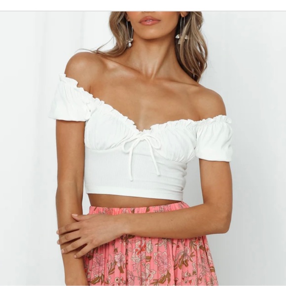 Never Worn Hello Molly White Crop Top Off Shoulder Sz XS (US 2) - Picture 4 of 10